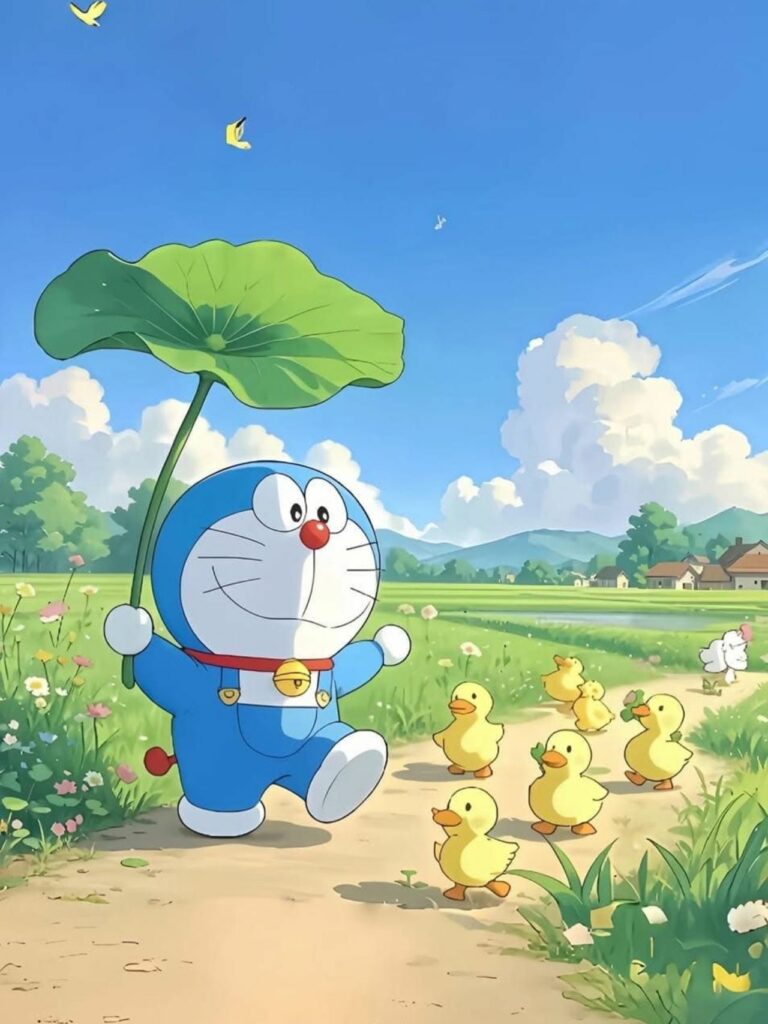 Tổng hợp 80+ hình Nền iPad 4K đẹp nhất 2025 miễn phí 33 Doraemon che mưa vui vẻ