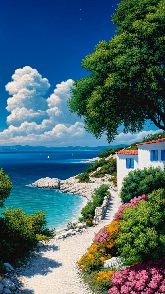 Con đường ven biển ngập tràn ánh nắng và hoa lá