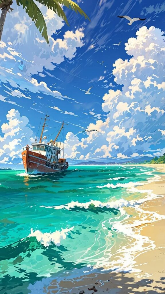 Bầu trời rực rỡ phản chiếu trên bãi biển cát trắng