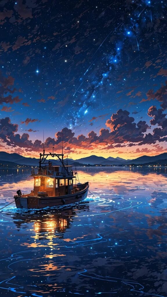 Đêm đầy sao, con thuyền nhỏ giữa dải ngân hà lấp lánh