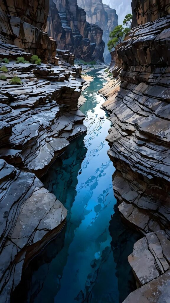 Hẻm núi sâu thẳm, nước chảy xiết tạo nên khe đá bí ẩn