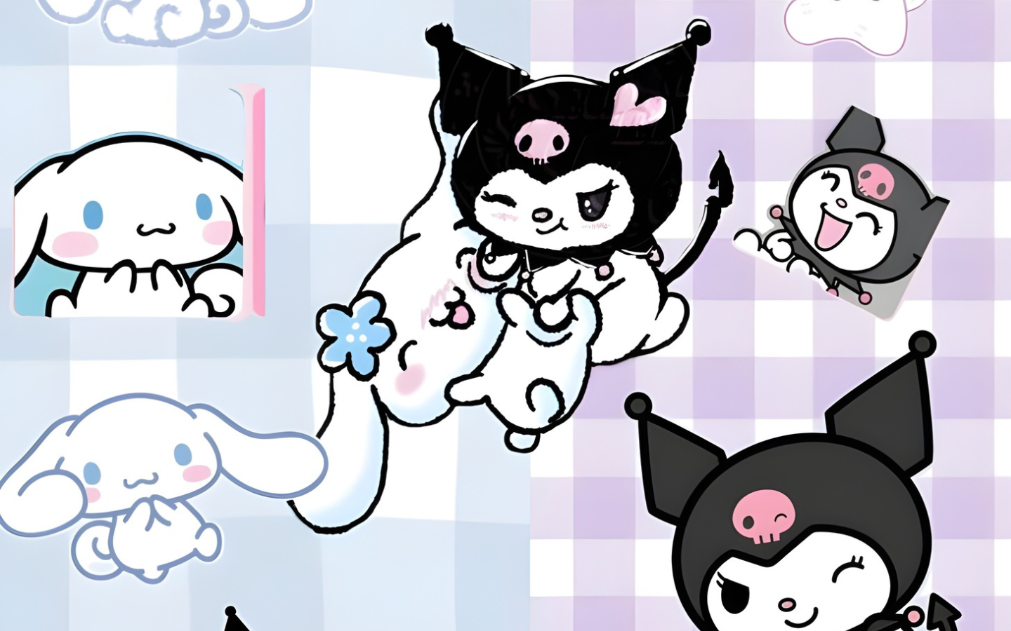 Hình nền máy tính Kuromi và Cinnamoroll nhí nhảnh 