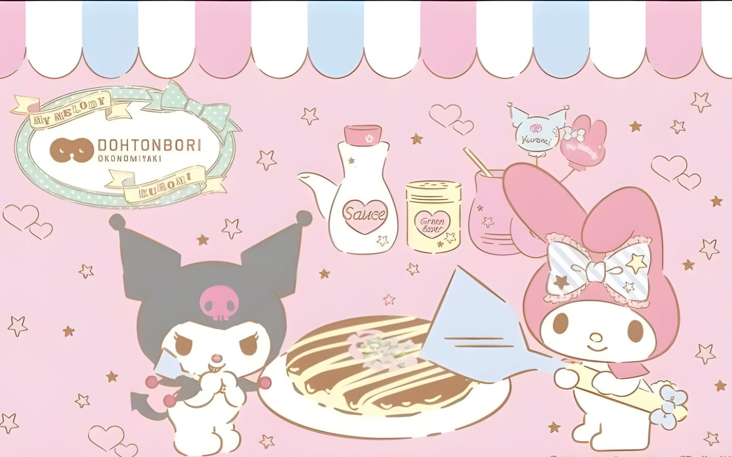 Hình nền Kuromi và My Melody cùng nhau ăn uống 