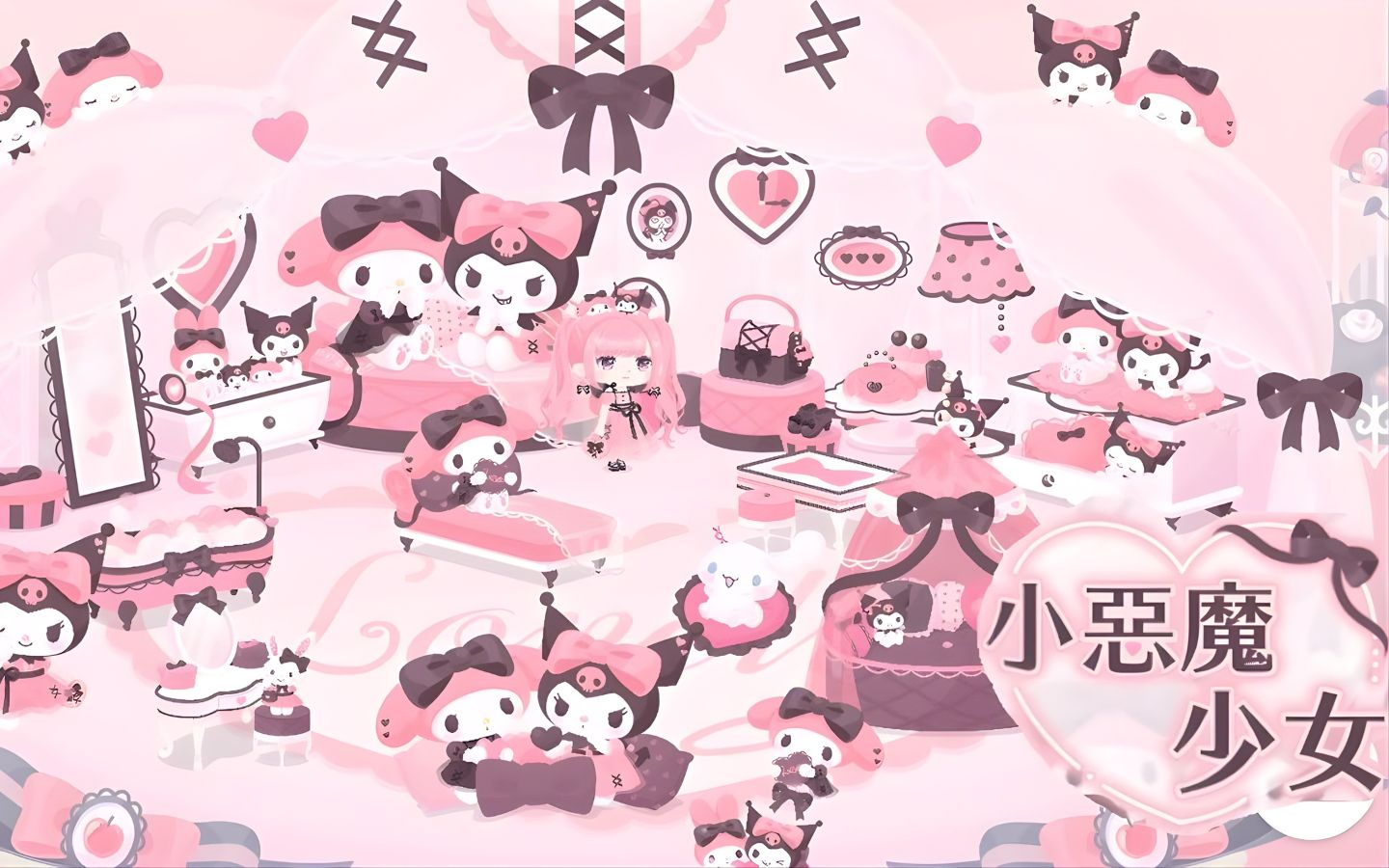 Hình nền Kuromi màu hồng ngọt ngào chuẩn 4K