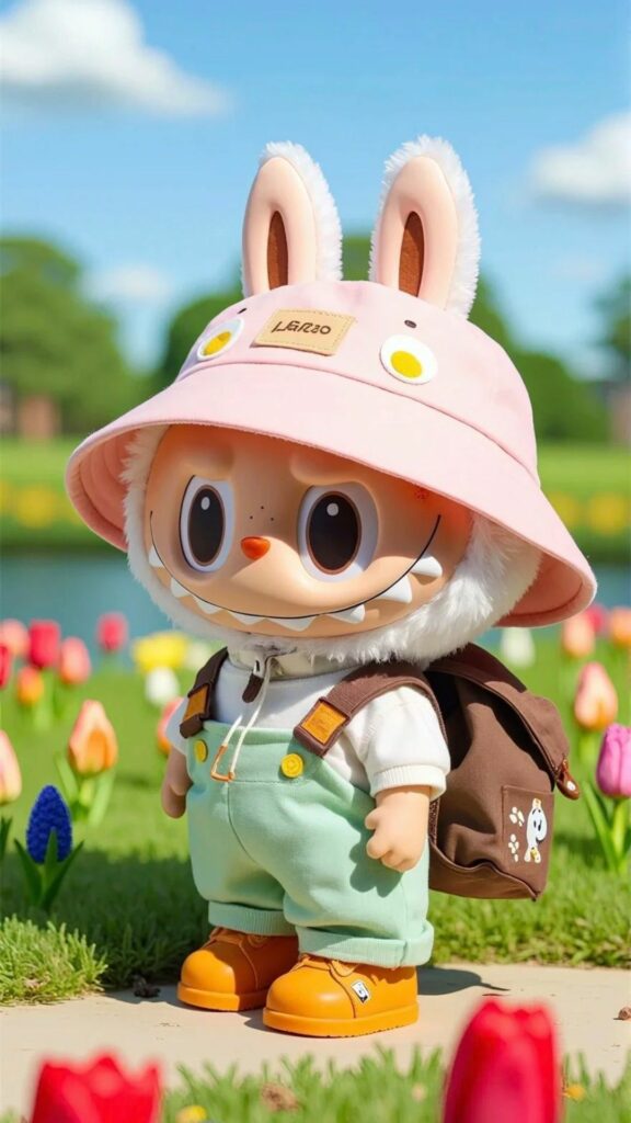 Labubu du hành giữa vườn hoa tươi thắm