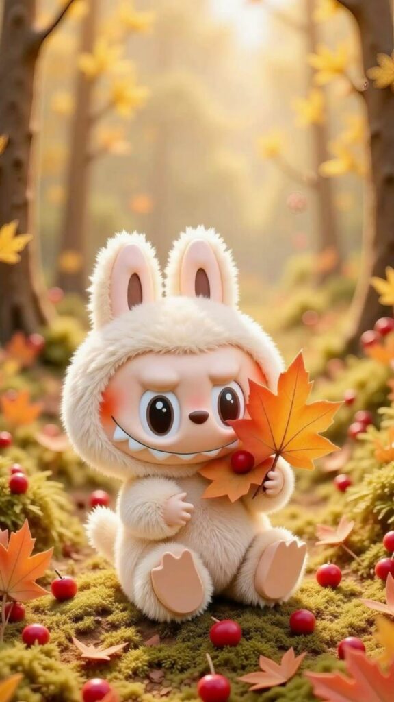 Labubu thu vàng, ngồi giữa lá phong rơi