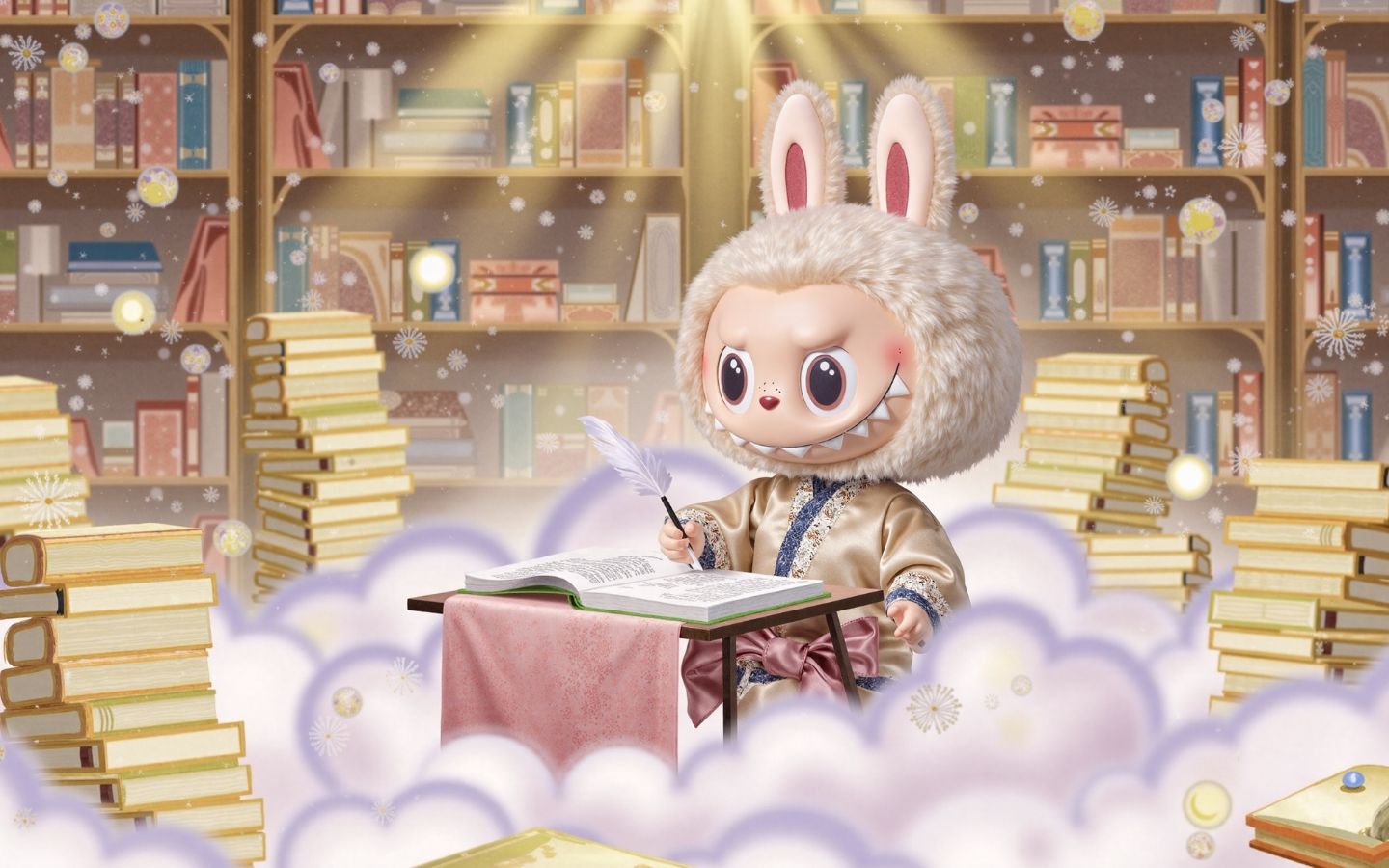 Labubu say sưa đọc sách trên mây bồng bềnh