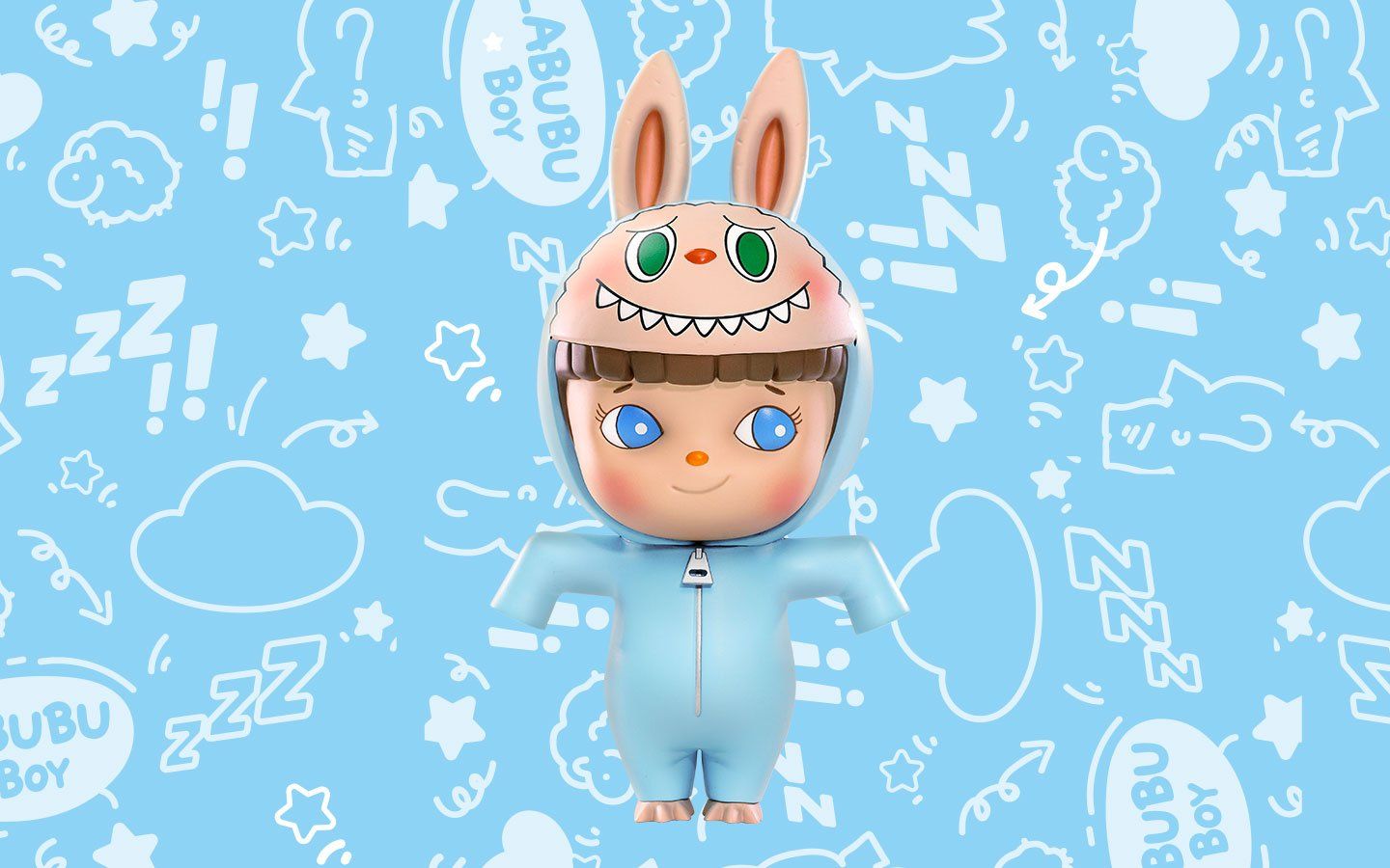 Labubu phiên bản chibi, dễ thương trên nền xanh