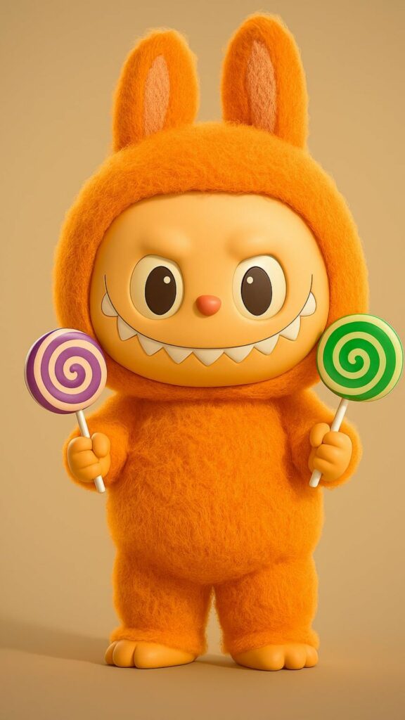 Labubu cam, ngơ ngác ôm kẹo mút