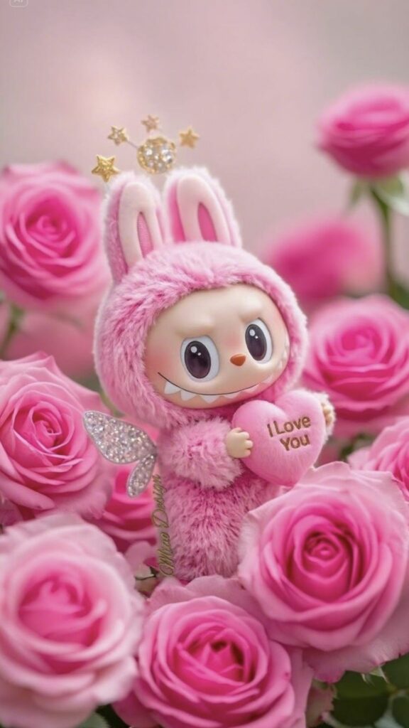 Labubu chìm đắm trong vườn hoa hồng