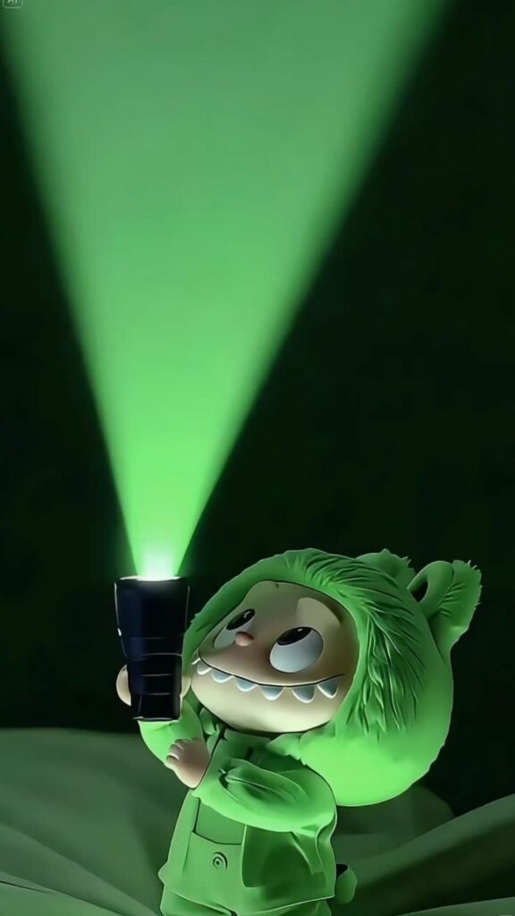 Labubu xanh, đèn pha khám phá bóng đêm