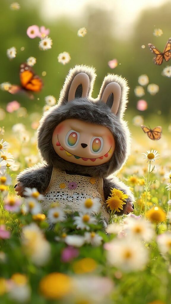 Labubu giữa đồng hoa, biểu cảm vô trí vô cùng
