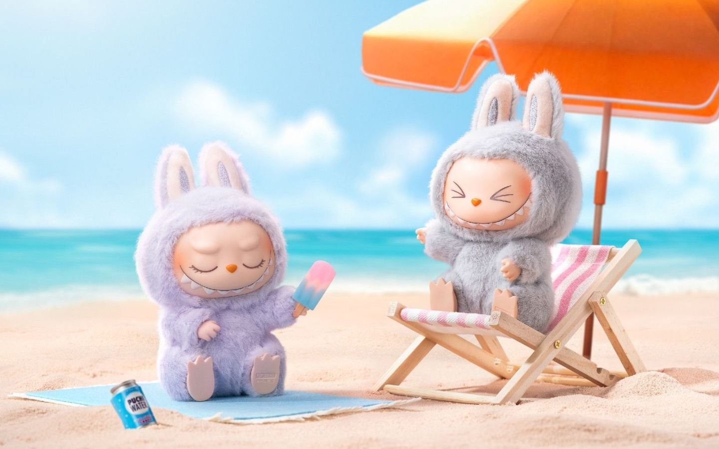 Labubu tận hưởng nắng vàng, thư giãn trên bãi biển