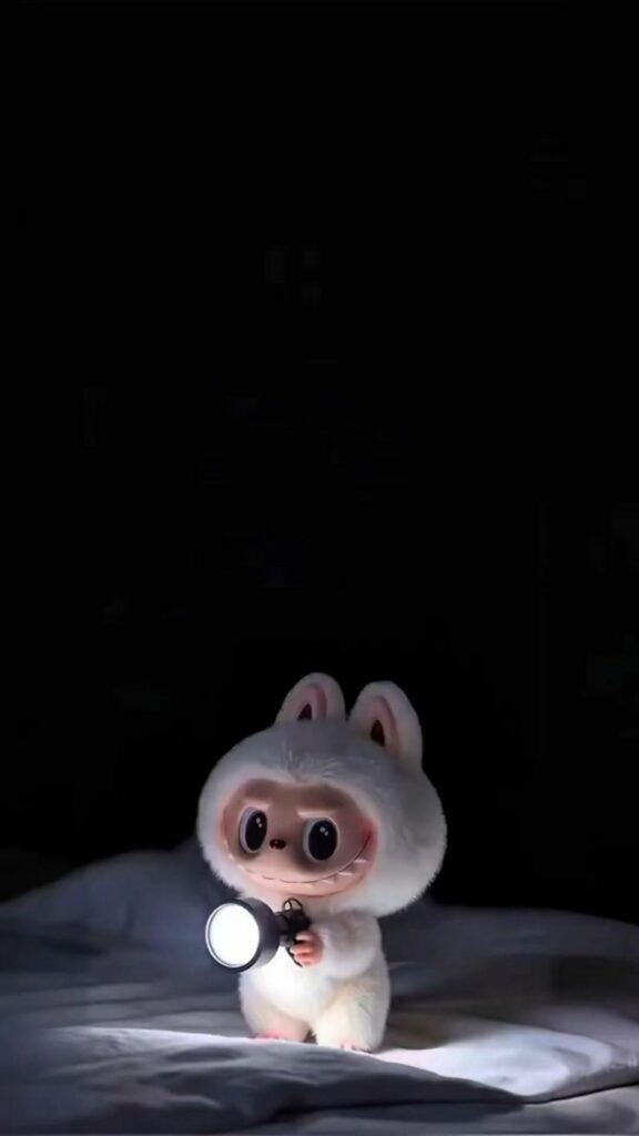 Labubu giữa đêm, ánh đèn rọi sáng phòng