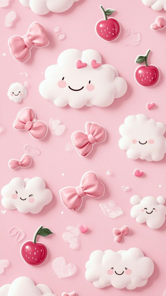 Hình nền màu hồng cute nhất cho điện thoại và máy tính 2 Chiếc nơ xinh xắn cùng đám mây hồng kẹo bông