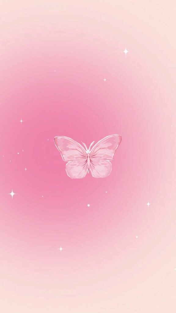 Hình nền màu hồng cute nhất cho điện thoại và máy tính 20 Bướm nhỏ màu trắng bay lượn trong ánh sáng hồng