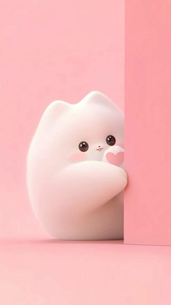 Hình nền màu hồng cute nhất cho điện thoại và máy tính 4 Chú mèo bông trắng muốt tan chảy trong sắc hồng