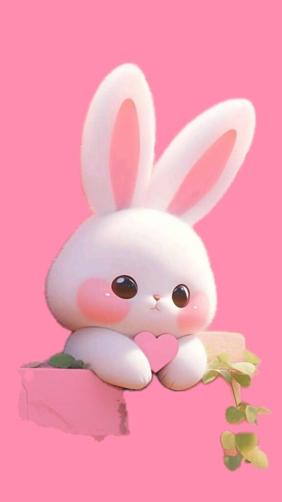 Hình nền màu hồng cute nhất cho điện thoại và máy tính 7 Thỏ trắng tinh nghịch ôm hộp quà bất ngờ màu hồng