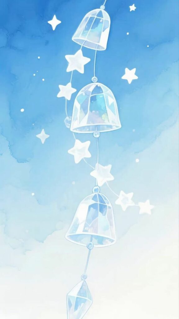 Hình nền xanh dương nhạt với chiếc chuông gió