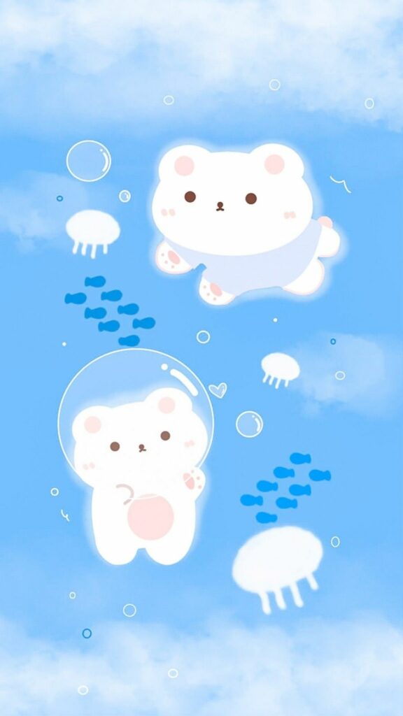 Hình nền xanh dương gấu trắng dễ thương