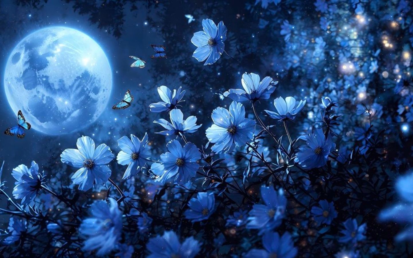 Hình nền hoa lá và bầu trời đêm