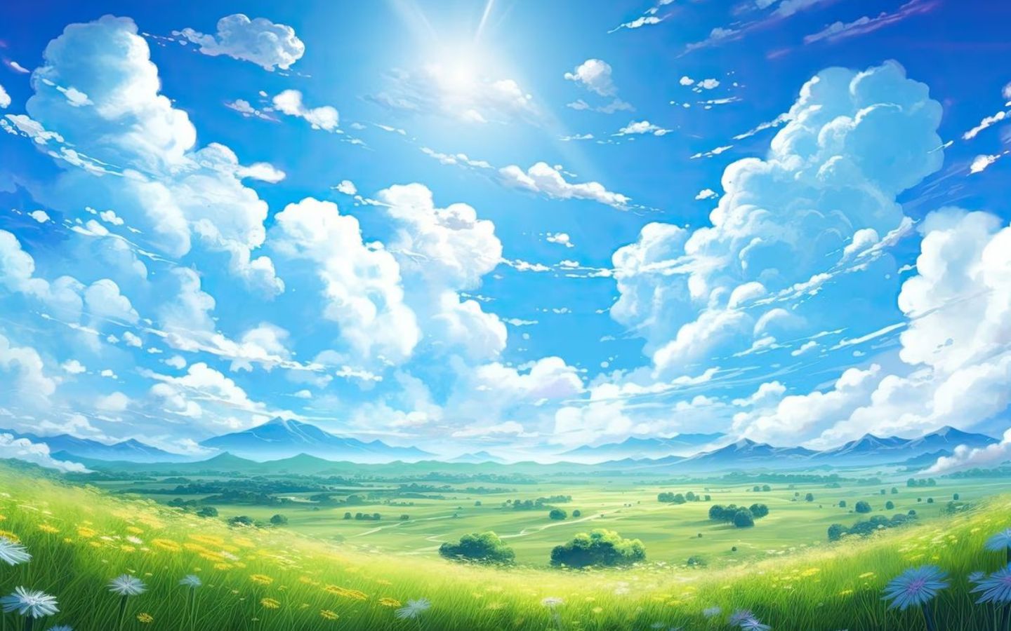 Hình nền máy tính màu xanh trắng với khung cảnh bầu trời