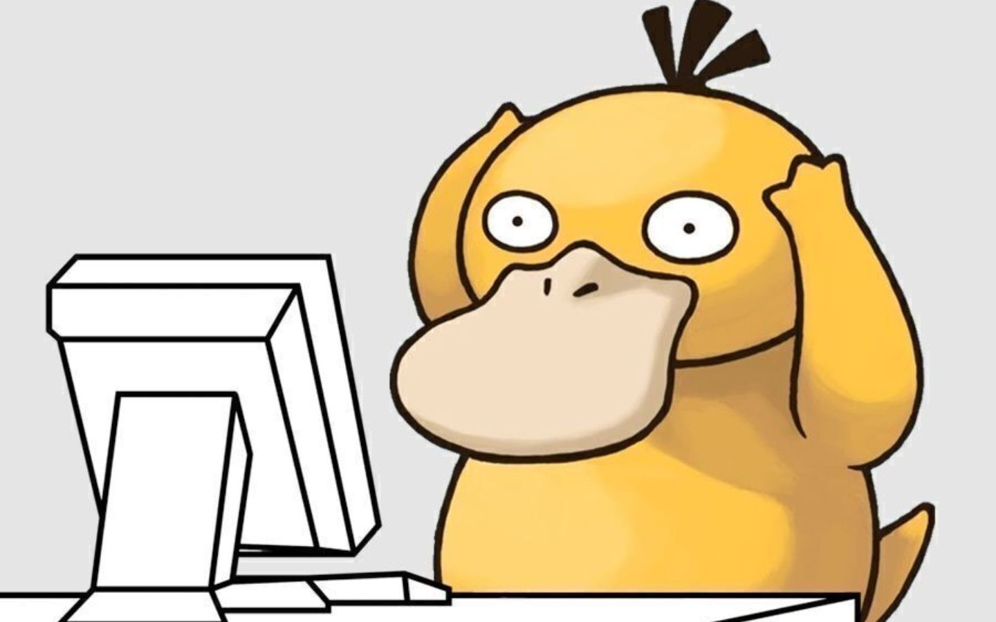 Hình nền vô trí Psyduck đang dùng máy tính với vẻ mặt đau đầu