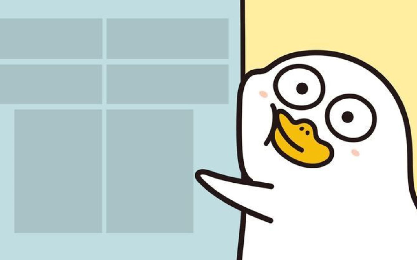 Vịt trắng dễ thương, đang thập thò nhìn qua cửa sổ