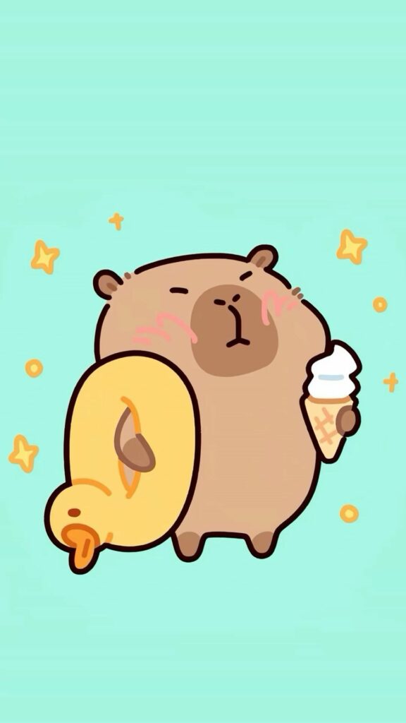 Capybara cõng vịt vàng, vô tri trên nền xanh