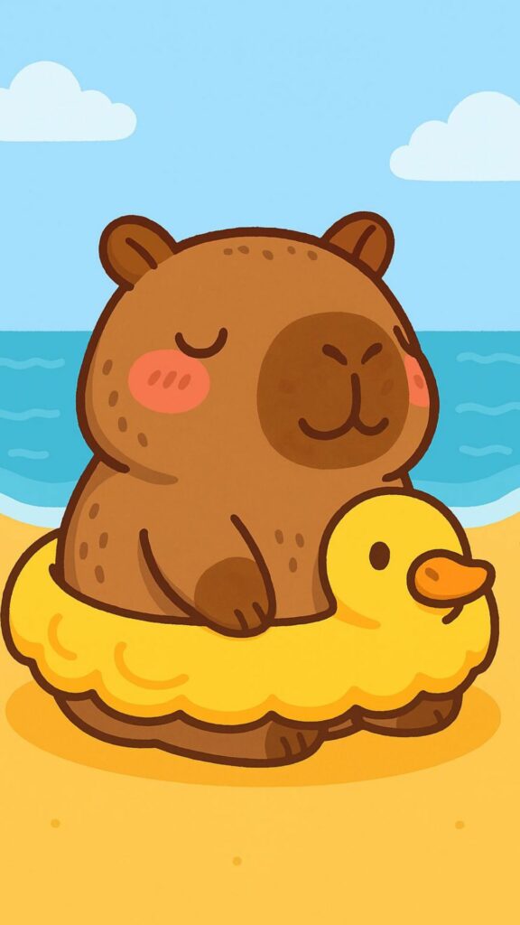 Capybara thư giãn tắm biển trên phao vịt