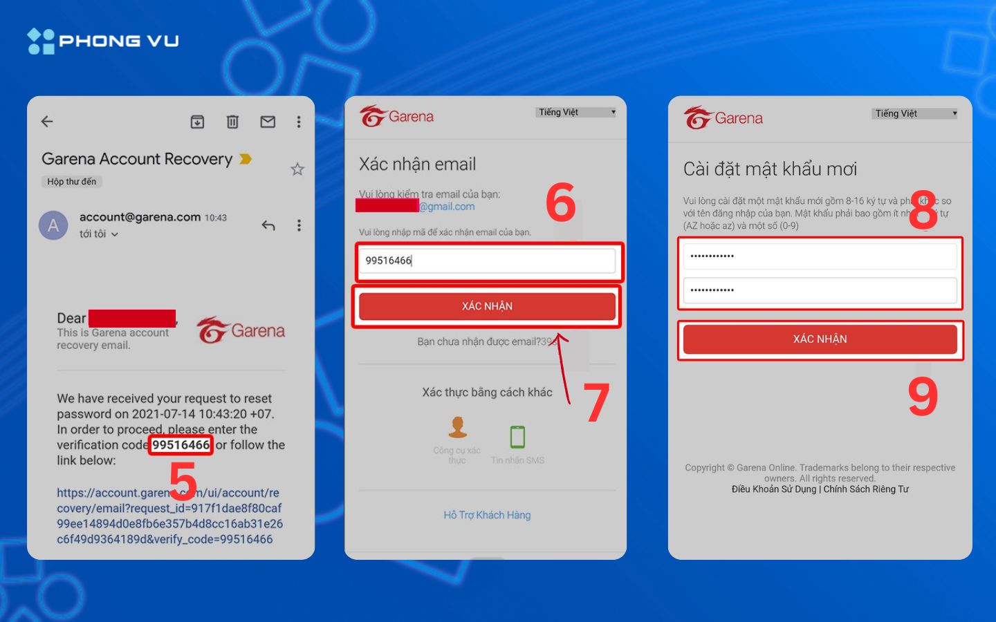 Khôi phục tài khoản Garena thông qua email