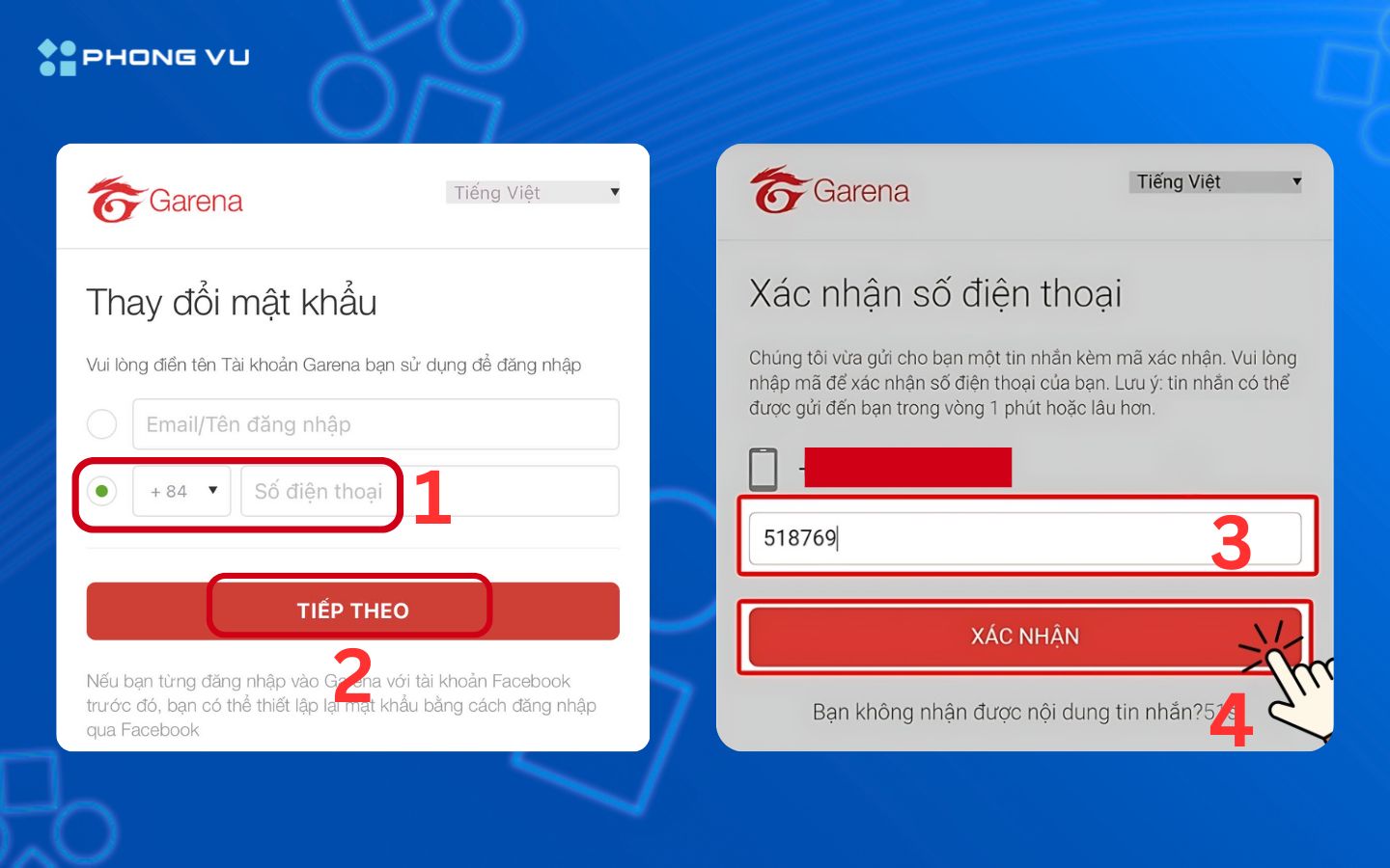 Khôi phục tài khoản Garena thông qua số điện thoại