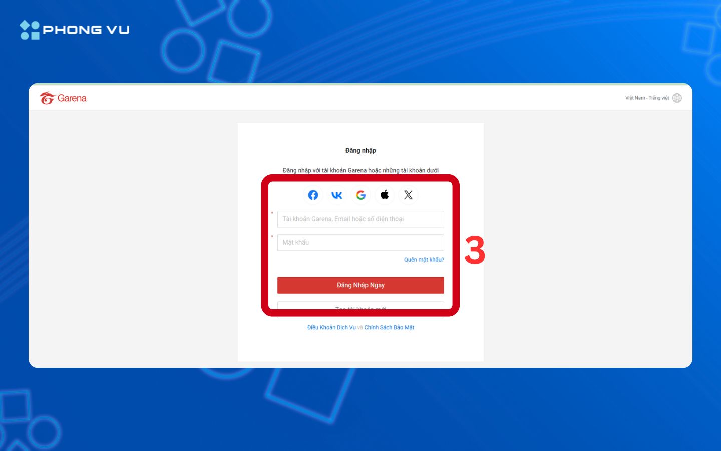 Khôi phục tài khoản Garena thông qua Website 