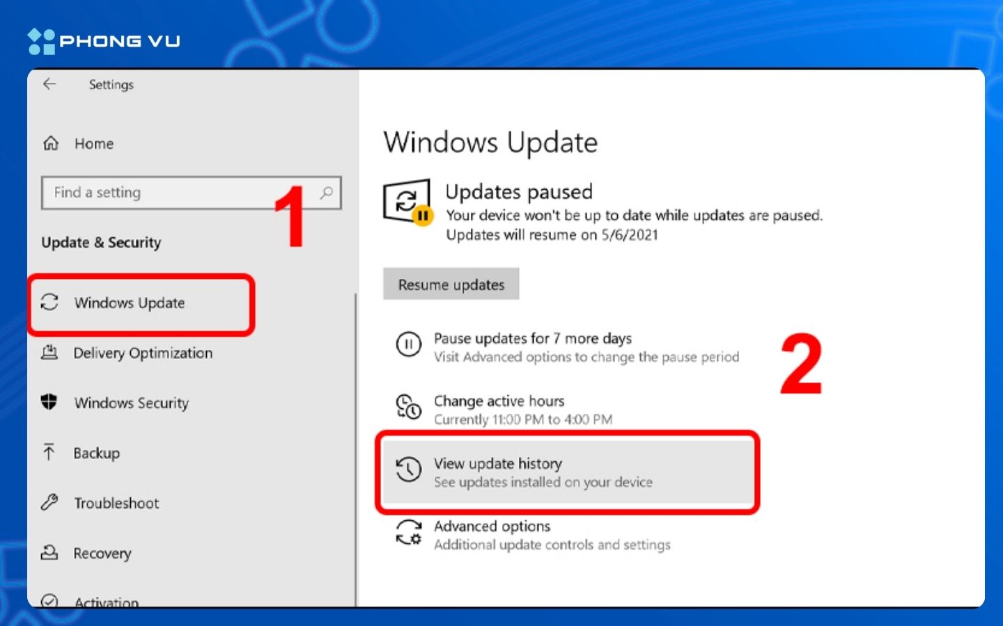 Kiểm tra danh sách các bản cập nhật đã được cài đặt 
