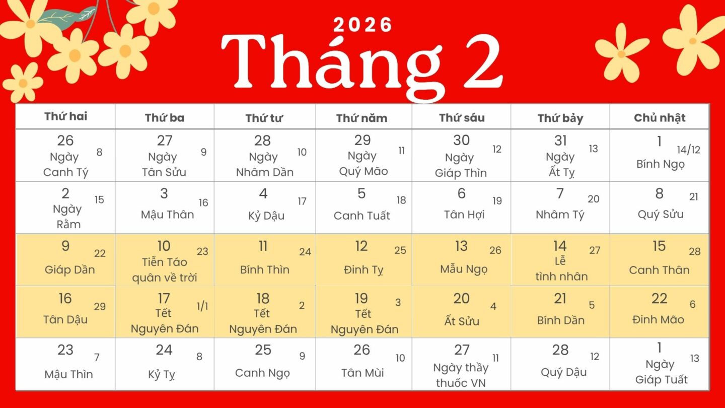 Công chức, viên chức được nghỉ 9 ngày liên tục của Tết Nguyên đán 2026