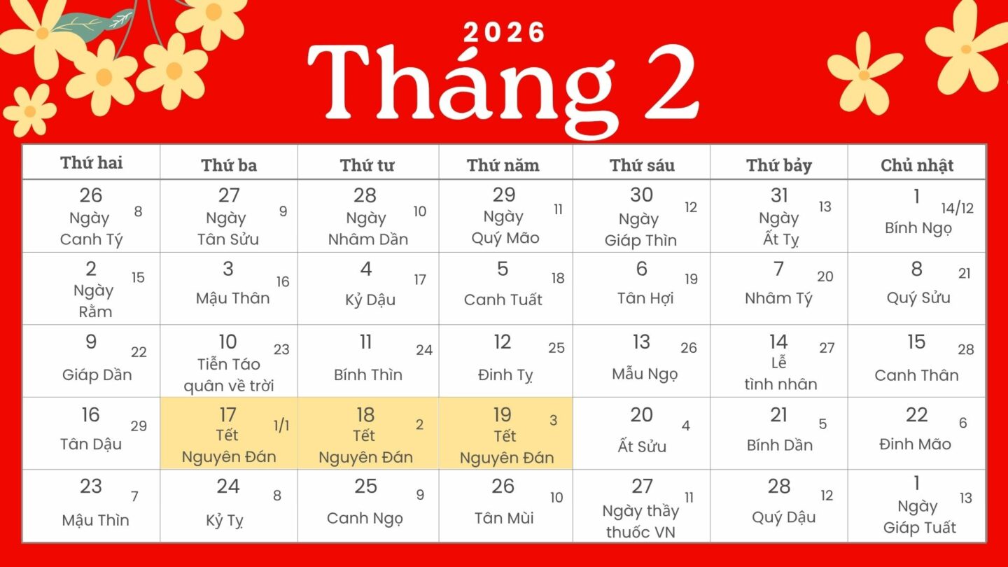 Tết Dương Lịch 2026 rơi vào ngày 13 tháng 11 năm Ất Tỵ