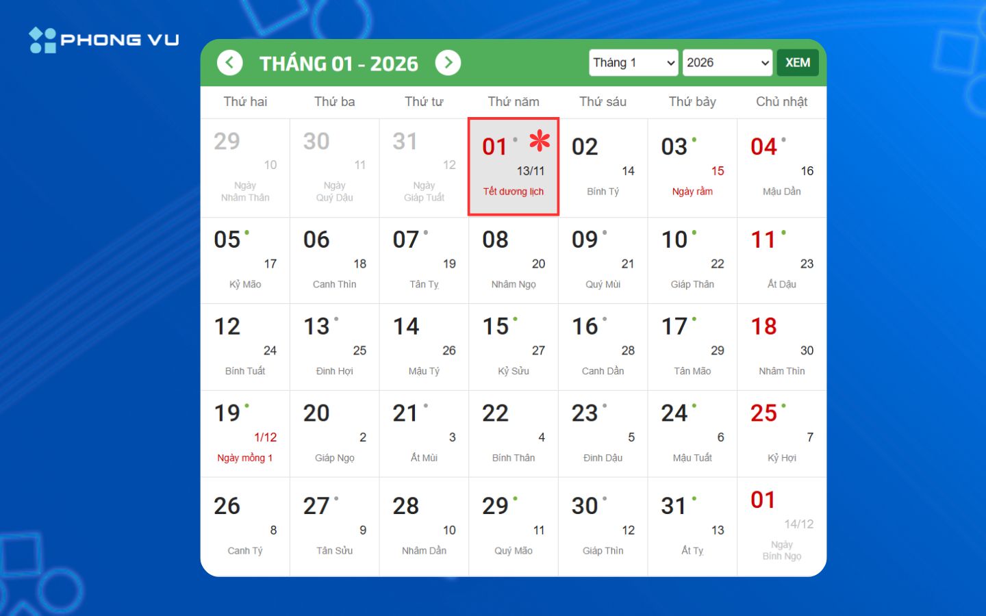 Lịch nghỉ tết dương lịch 2026