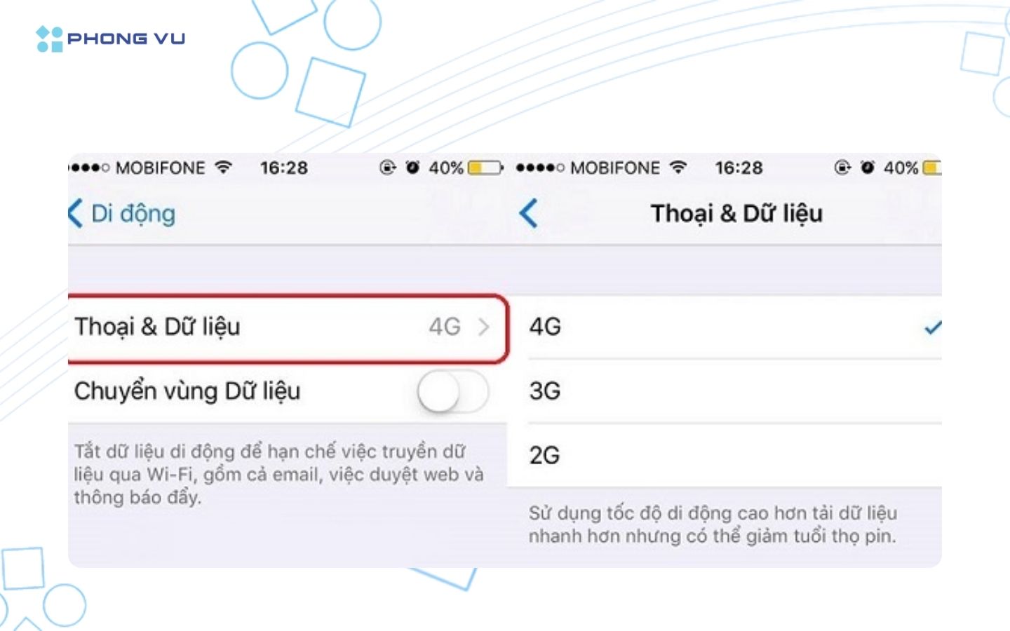Chọn chế độ mạng