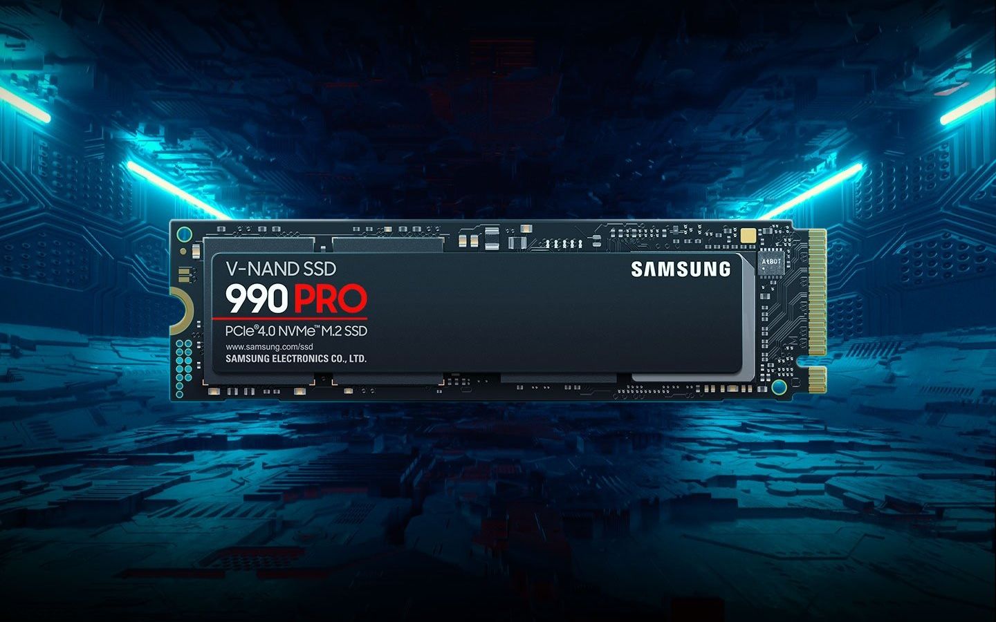 Samsung 990 Pro 1TB là ổ SSD NVMe chuẩn PCIe Gen 4.0 x4, sử dụng controller Pascal và bộ nhớ V-NAND TLC 176 lớp
