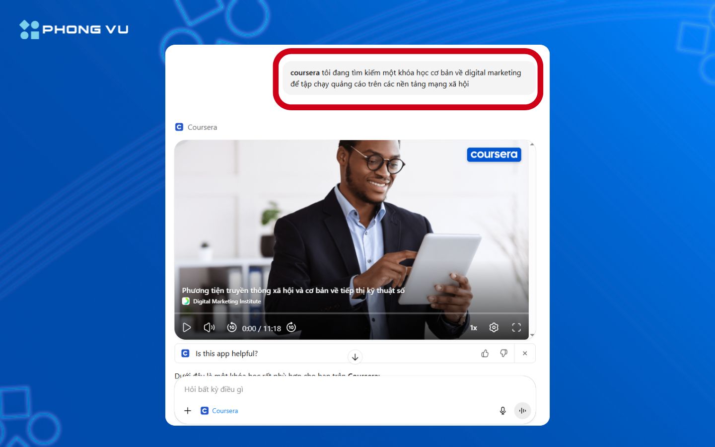 Hướng dẫn Tìm kiếm khóa học của Coursera trên ChatGPT 