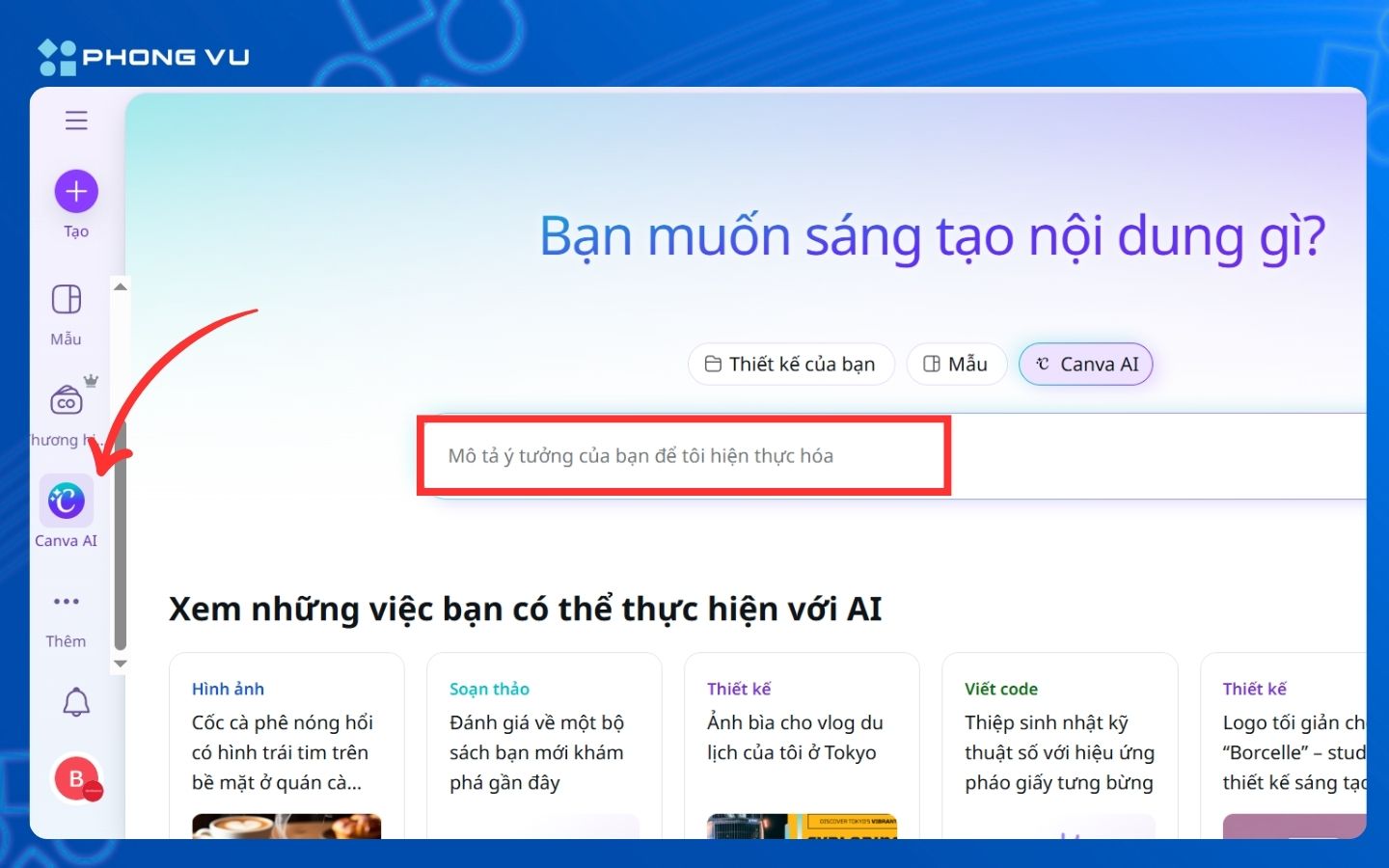 Truy cập Canva AI
