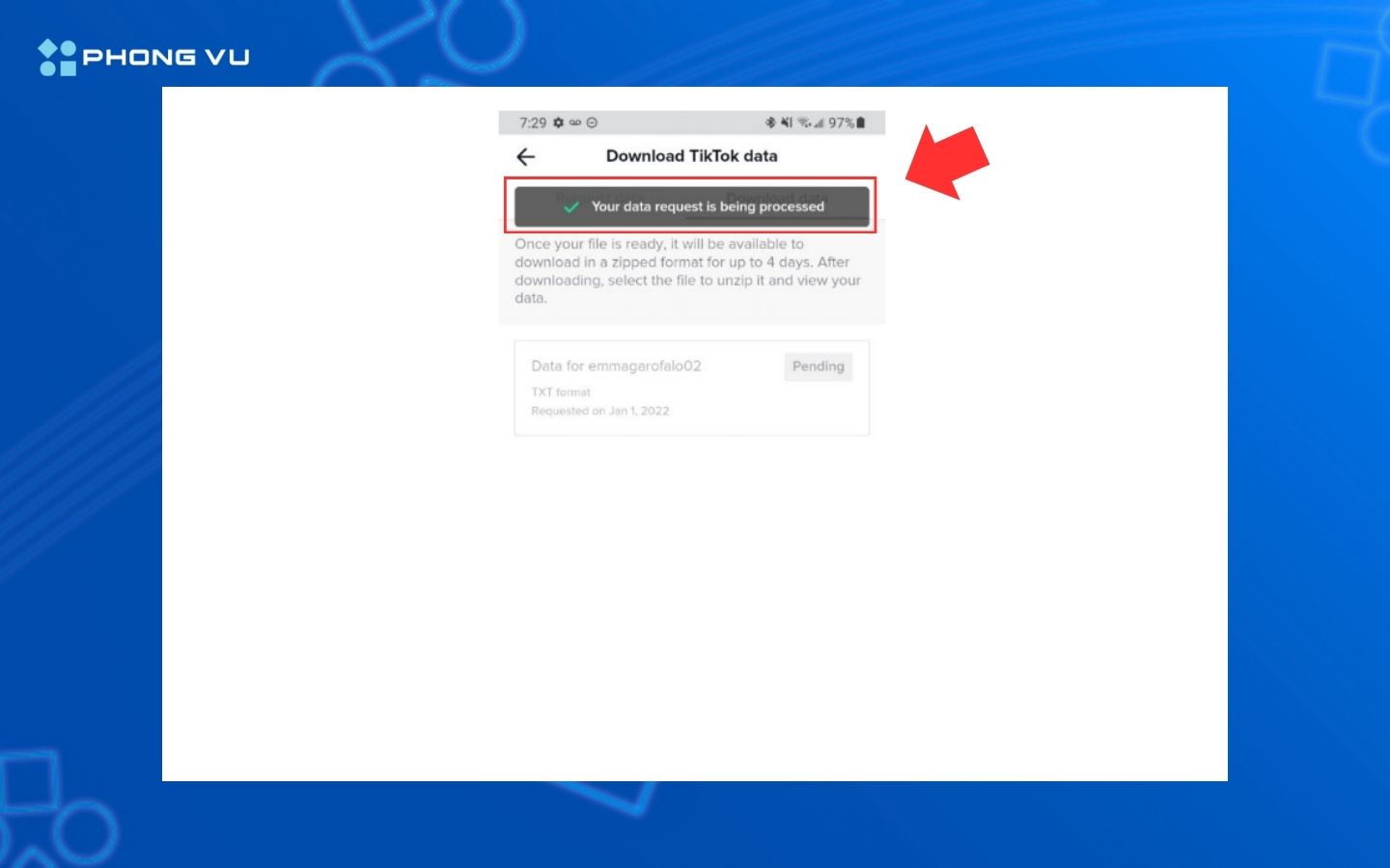 Nhấn vào nút Request data ở dưới cùng.