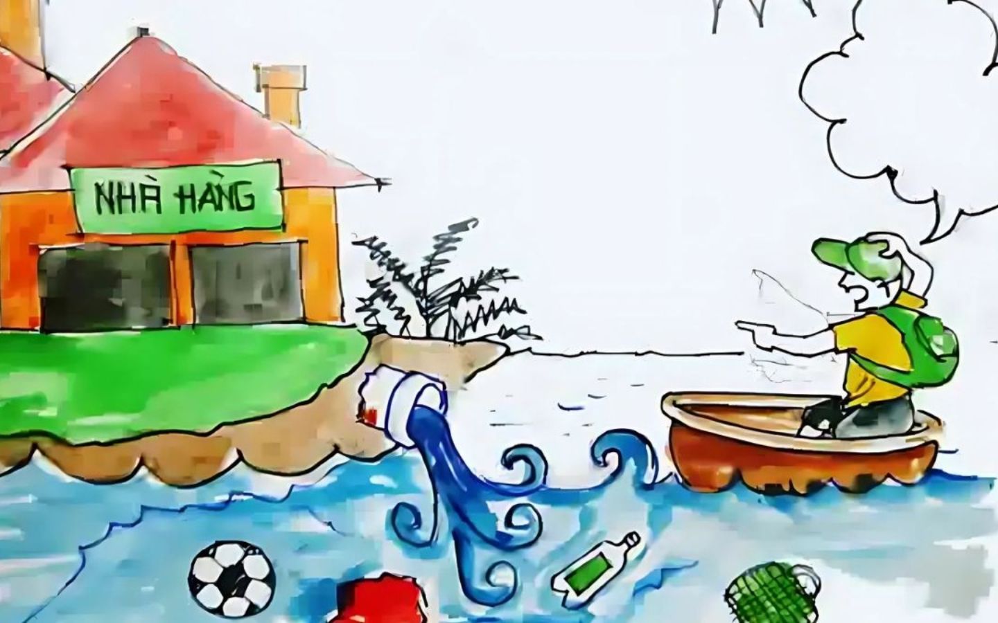 Không xả rác xuống ao