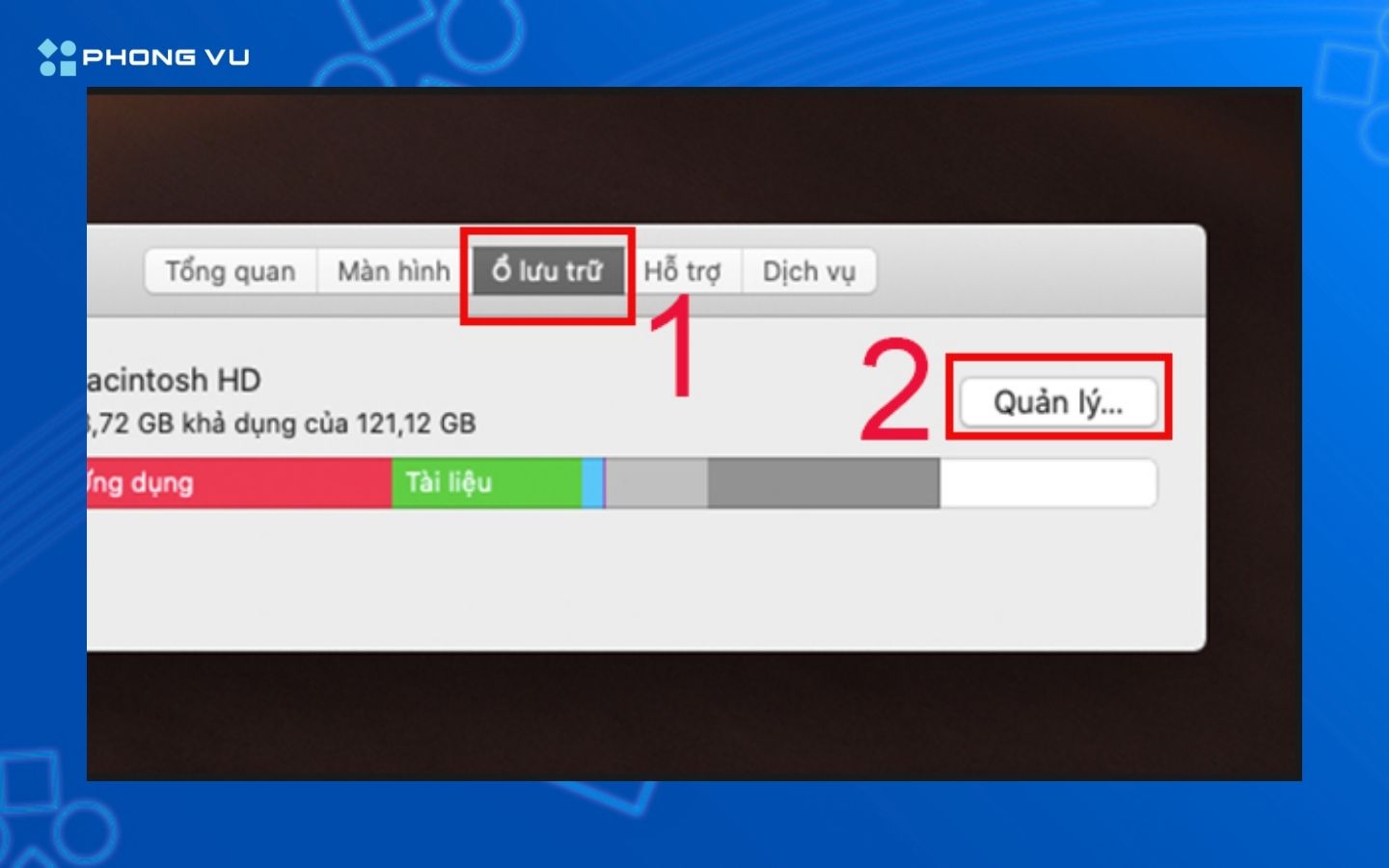 Chọn Ổ lưu trữ (Strorage) => Nhấp chọn Quản lý...(Manage...).