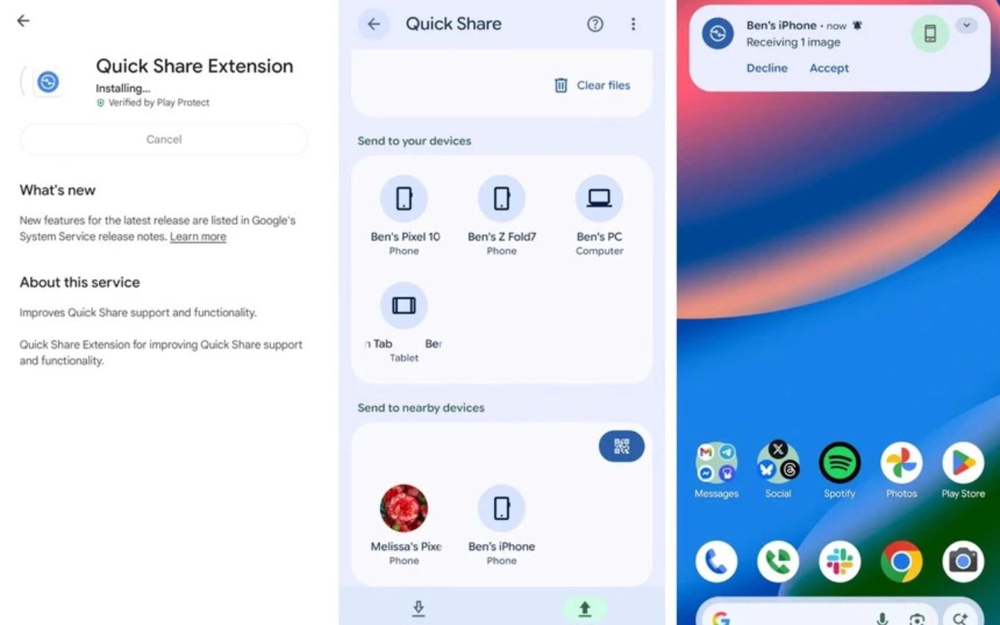 Các thao tác gửi file sang iPhone trong ứng dụng Quick Share của Google Pixel 10