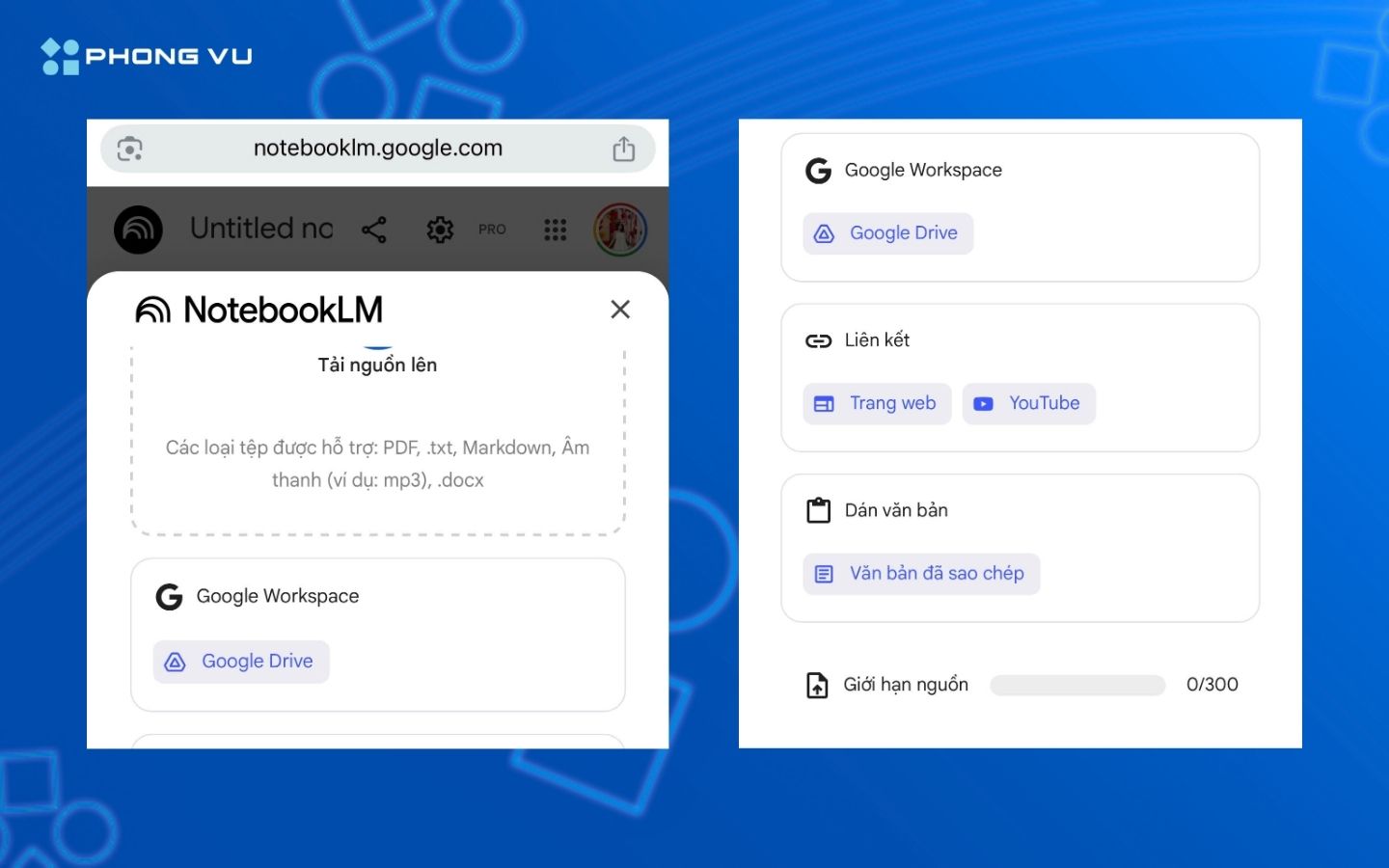 Giao diện Google NotebookLM trên điện thoại di động