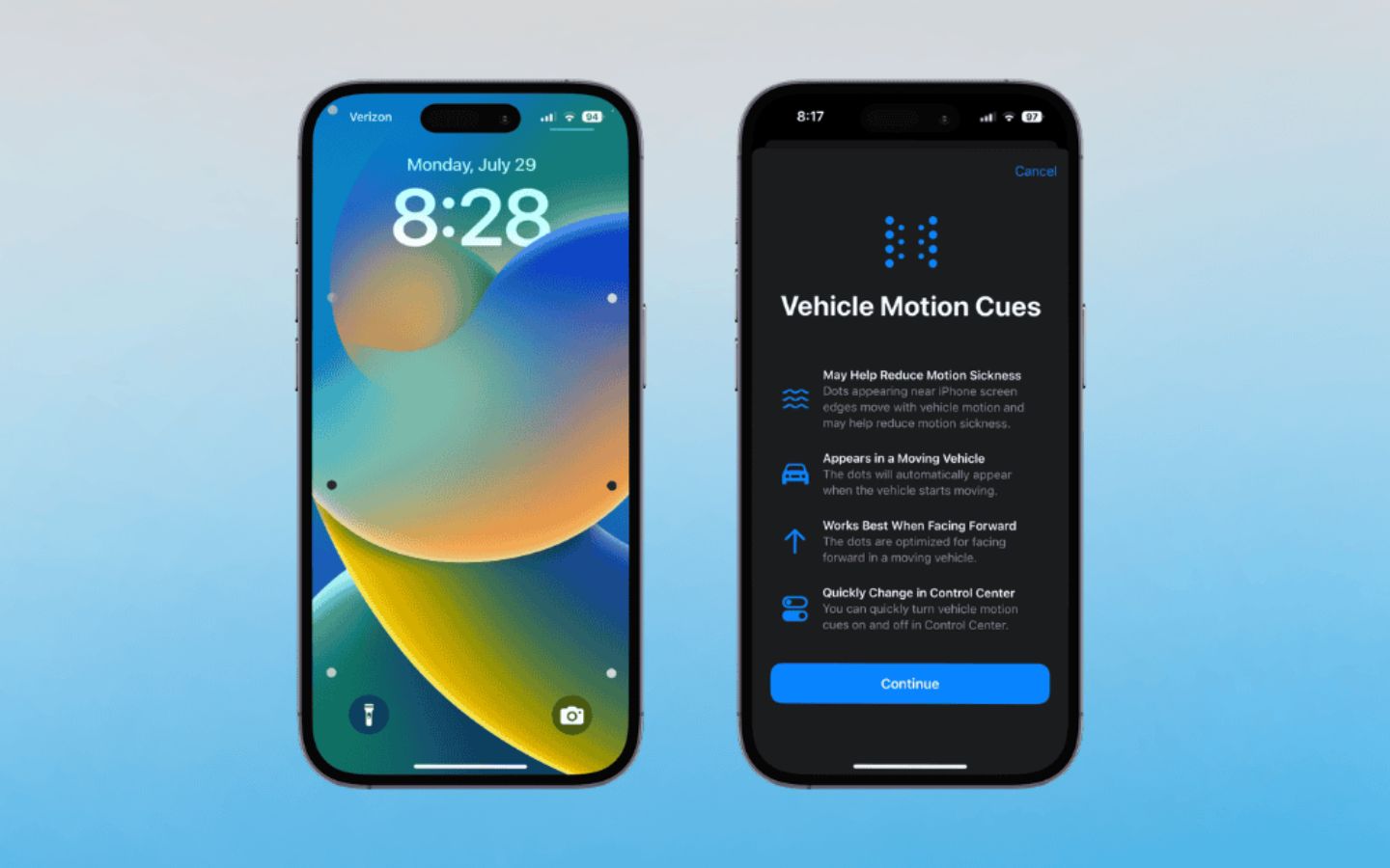 Trên iPhone, Vehicle Motion Cues không chỉ hoạt động khi bạn cầm máy mà còn tự động kích hoạt nếu phát hiện xe đang chạy
