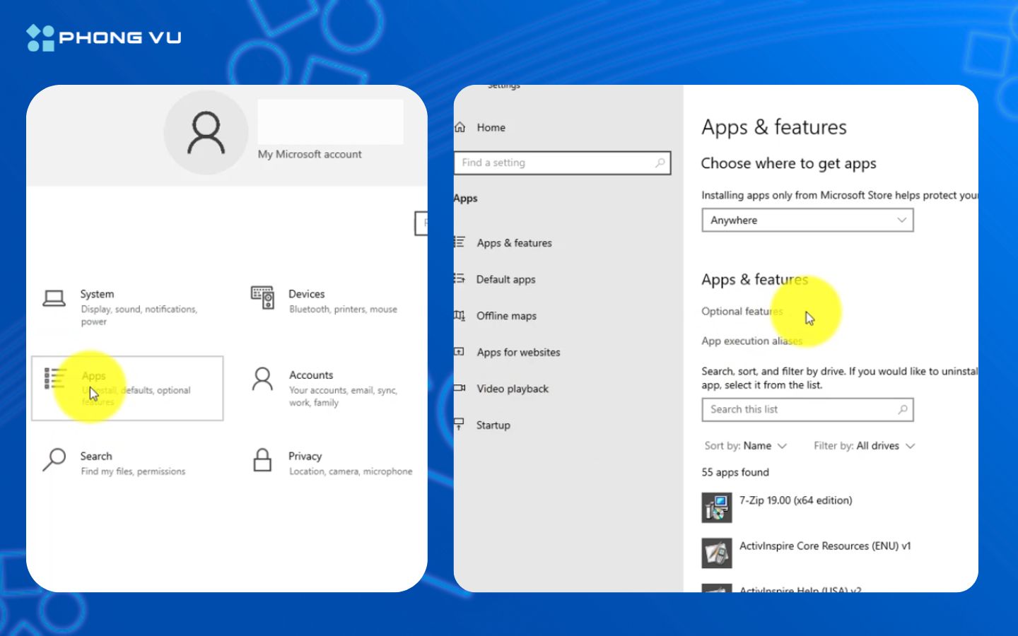 Mở Settings > System > Optional Features.