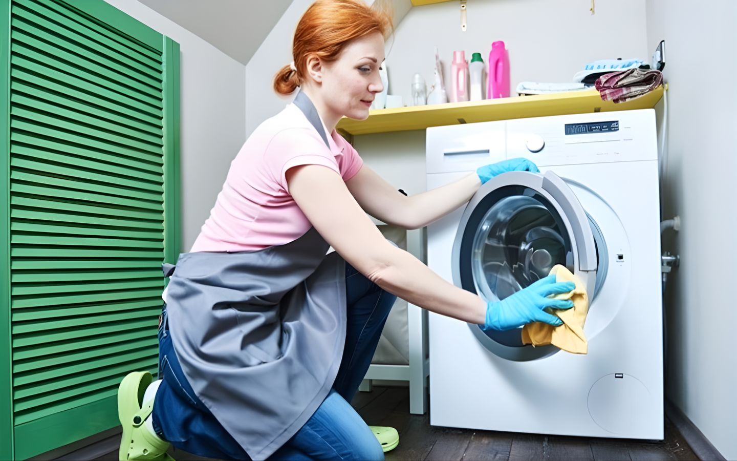 Làm sạch khu vực cửa máy giặt