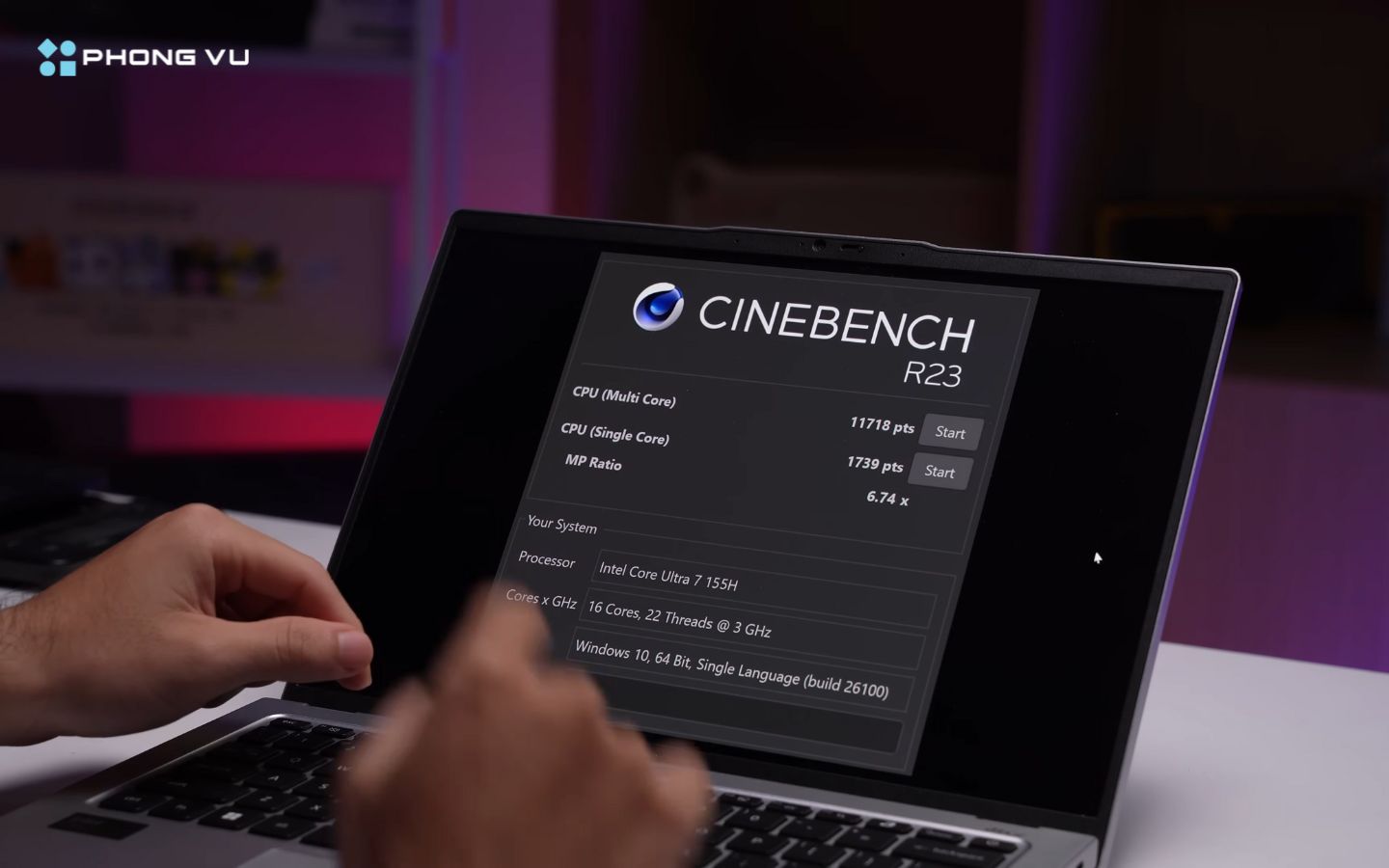 Cinebench R23 ghi nhận 1.739 điểm đơn nhân và 11.718 điểm đa nhân